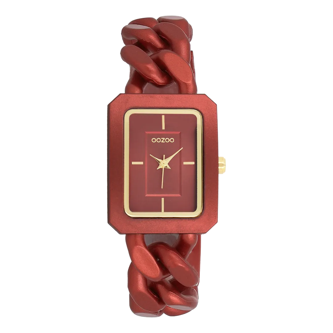 Red OOZOO watch with red chain bracelet - C11277