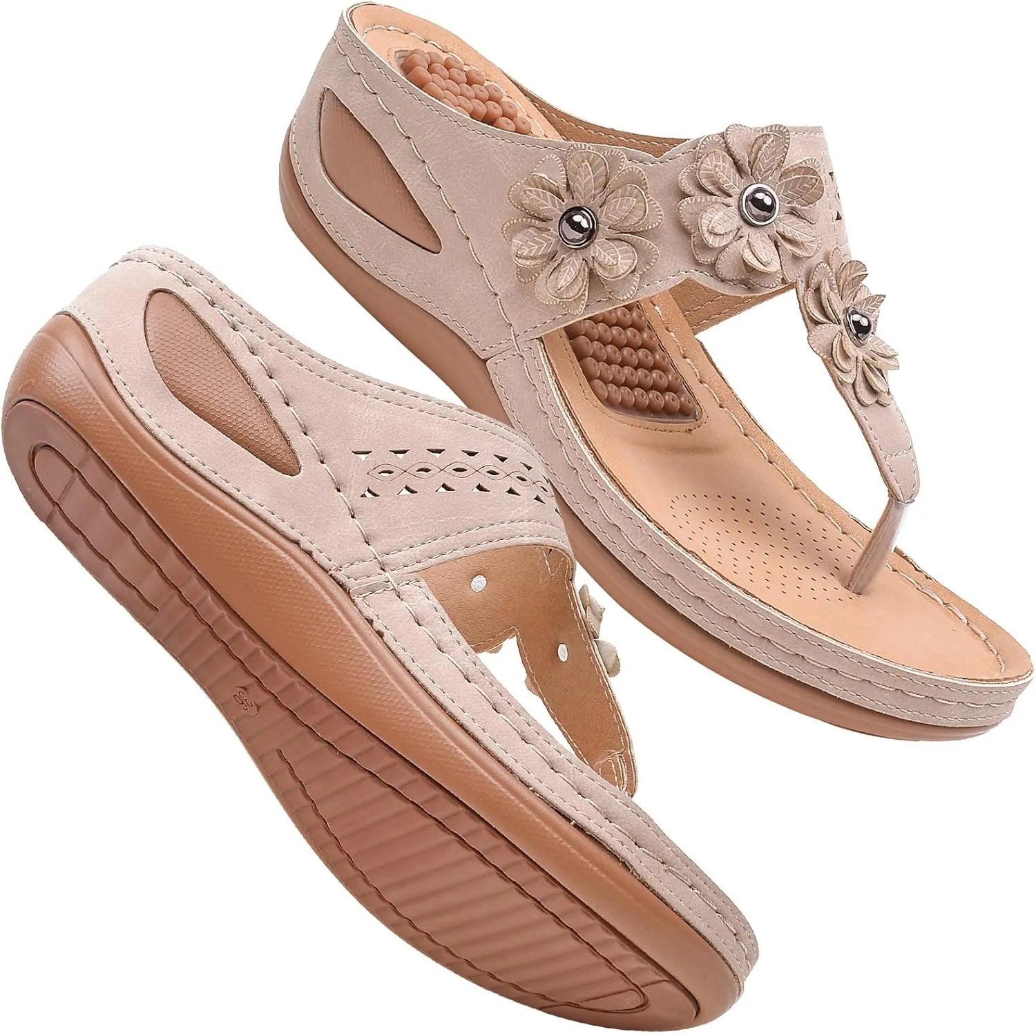 Sandals for Women Wedge Shoes 2025:Summer Dressy Flip Flops Fashion Flower Casual Dressy Sandal Orthopedic Platform Footwear Casual Walking Sandals 2025