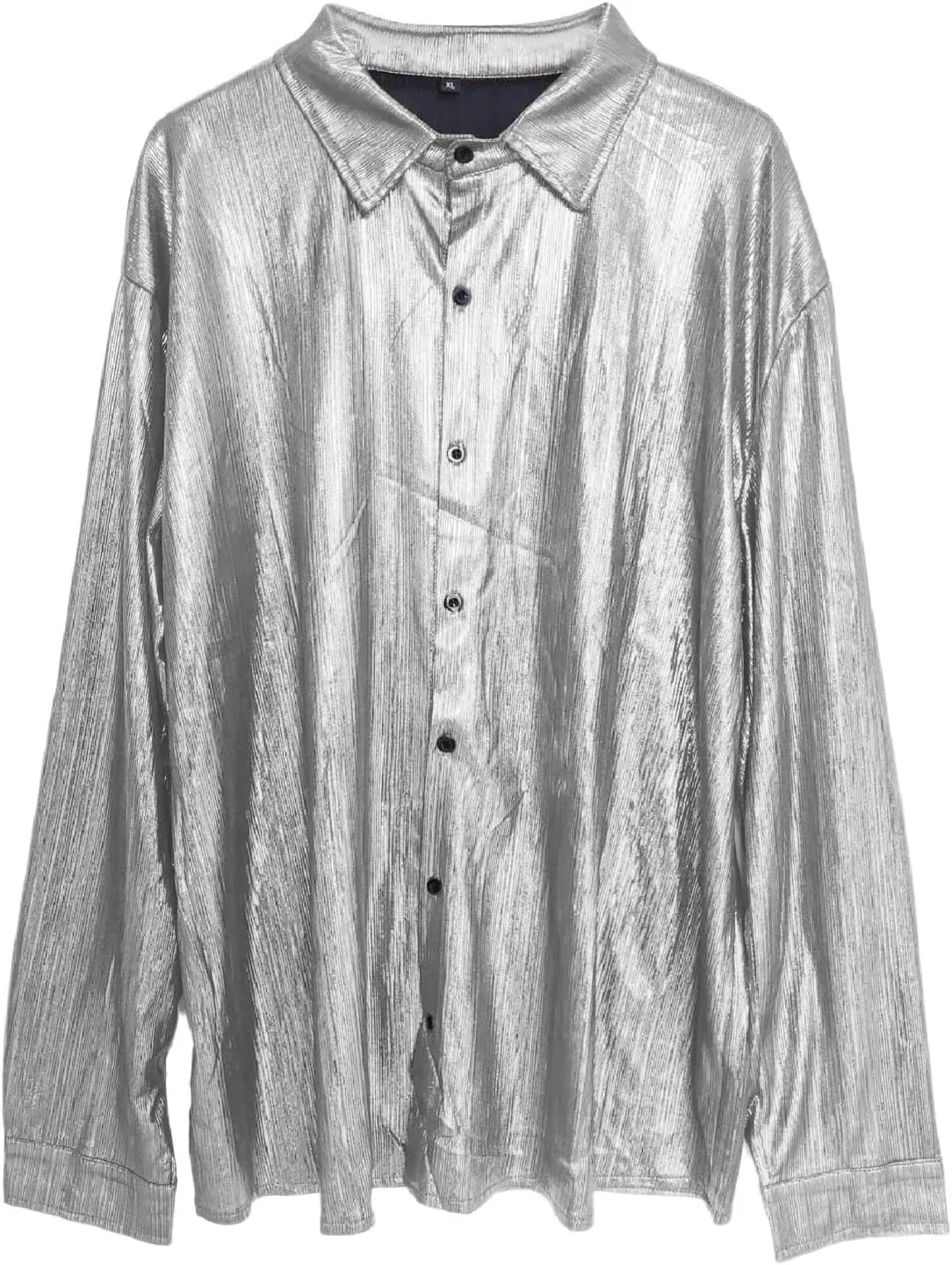 Sequin Shirts for Men Casual Button Down Glitter Mardi Gras Dress Shirt Loose Fit Long Sleeve Lightweight Lapel Blouse