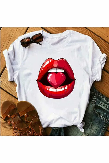 Sexy Black Tees Kiss Lip