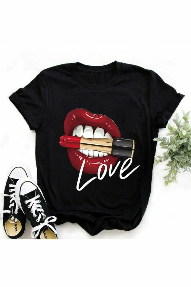 Sexy Black Tees Kiss Lip