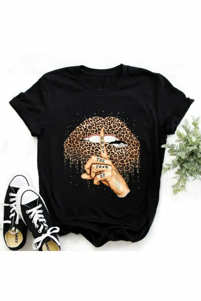 Sexy Black Tees Kiss Lip