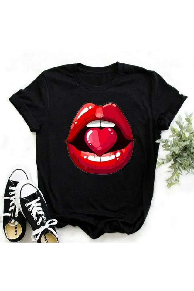 Sexy Black Tees Kiss Lip