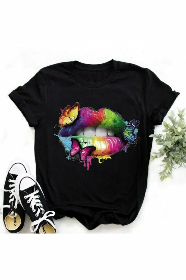 Sexy Black Tees Kiss Lip