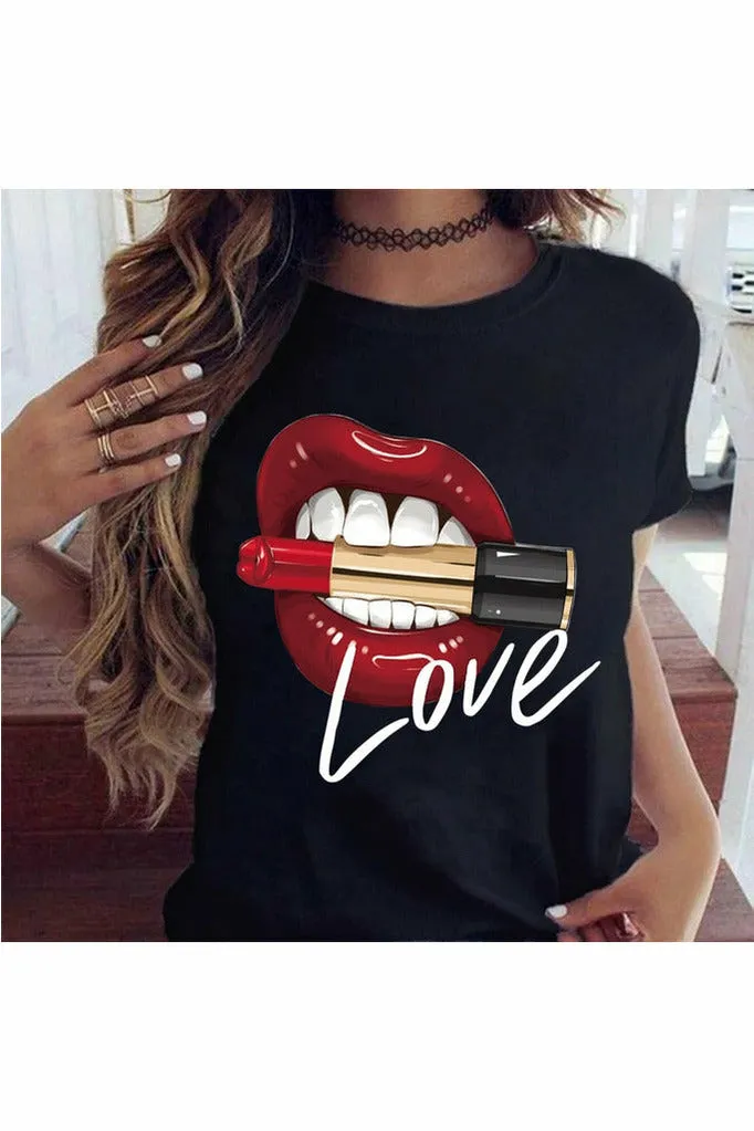 Sexy Black Tees Kiss Lip