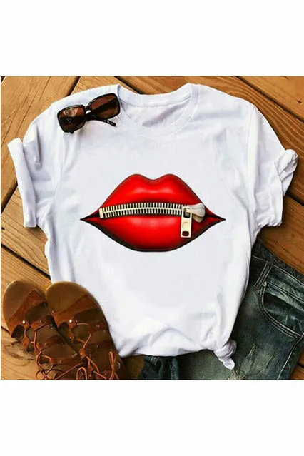 Sexy Black Tees Kiss Lip