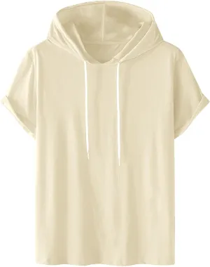Short Sleeve Hoodies for Men Gym Workout Sweatshirt Lightweight Athletic Pullover Plus Size Hooded T Shirt Active Tops
