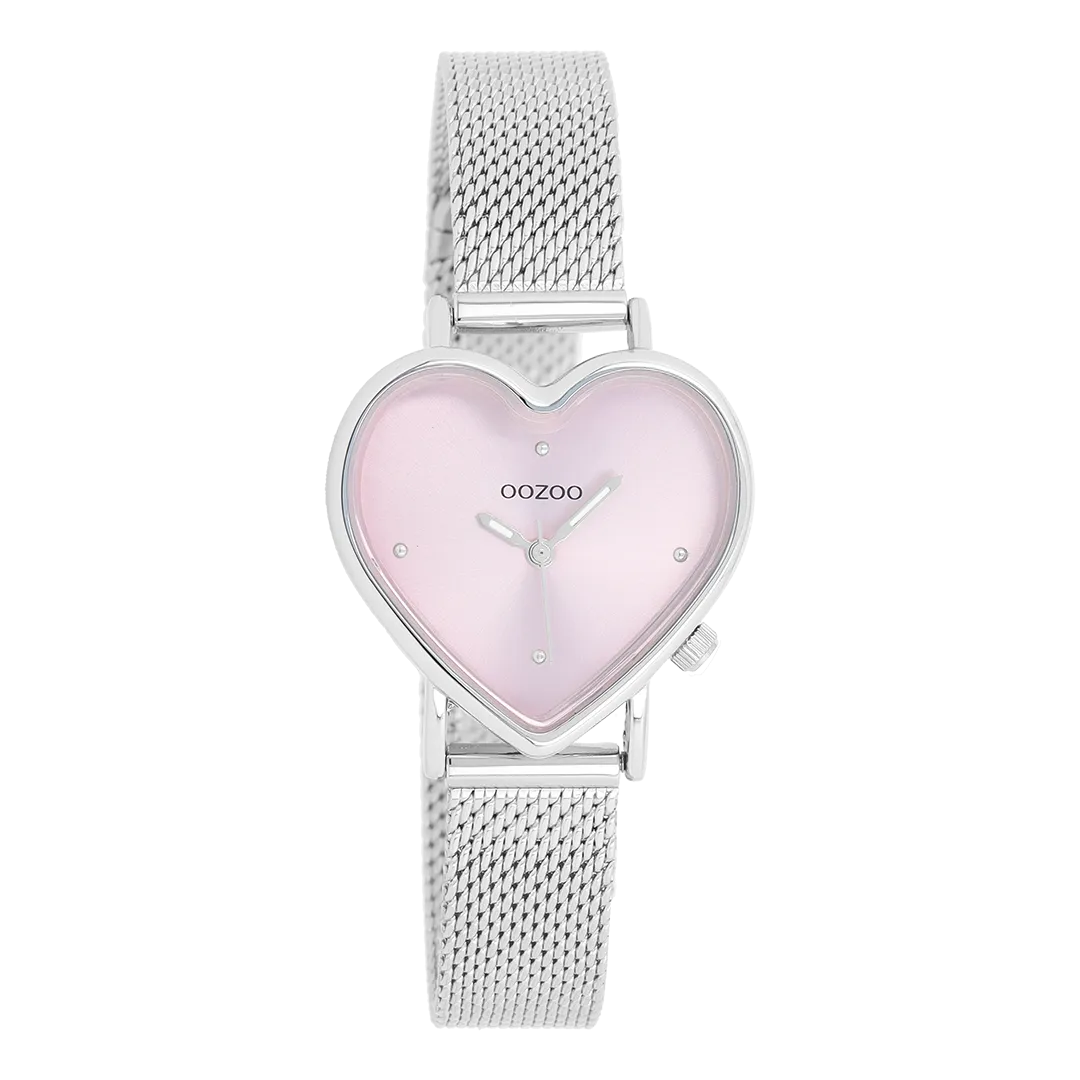 Silver coloured OOZOO watch with silver coloured metal mesh bracelet - C11414