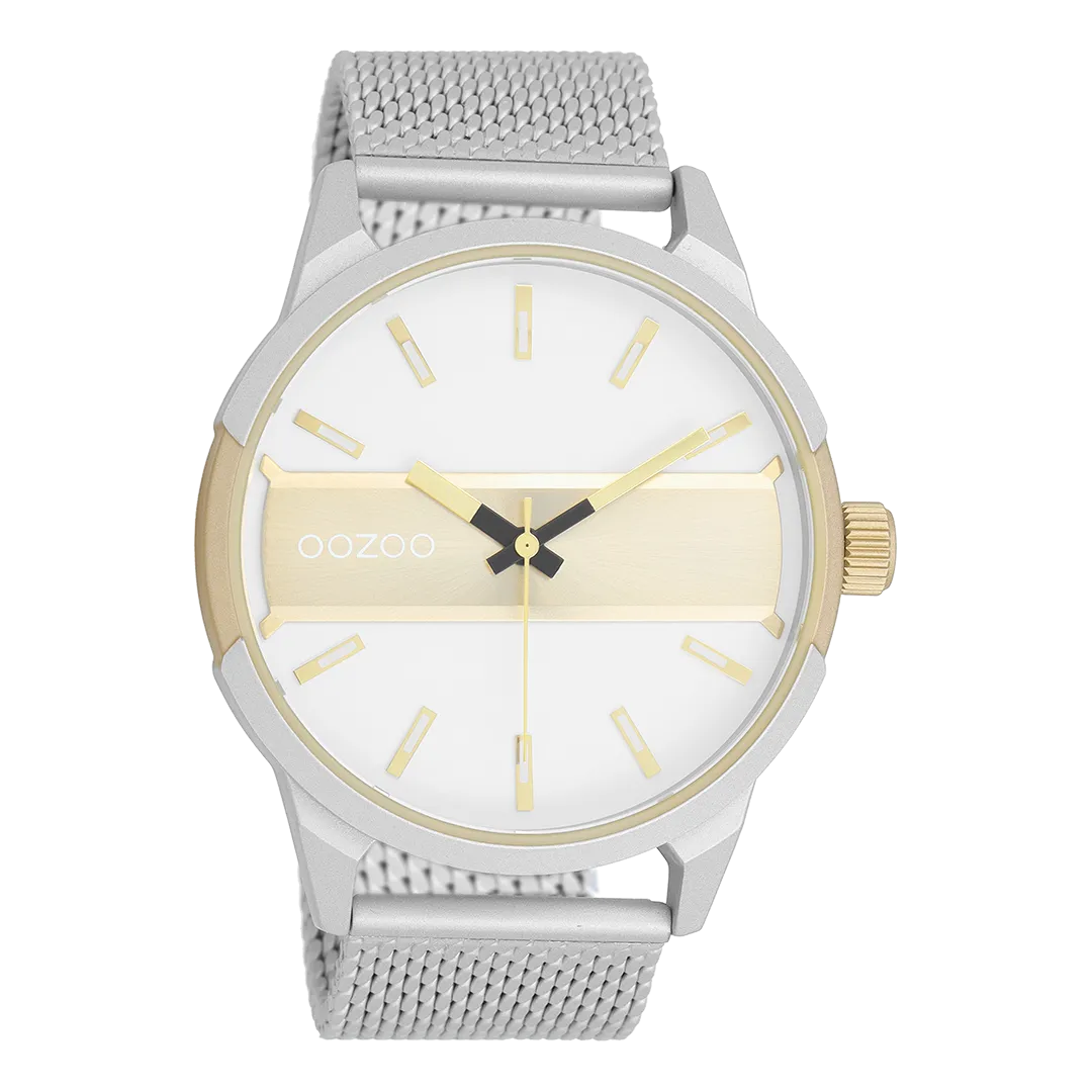 Silver coloured/gold  OOZOO watch with silver coloured metal mesh bracelet - C11106