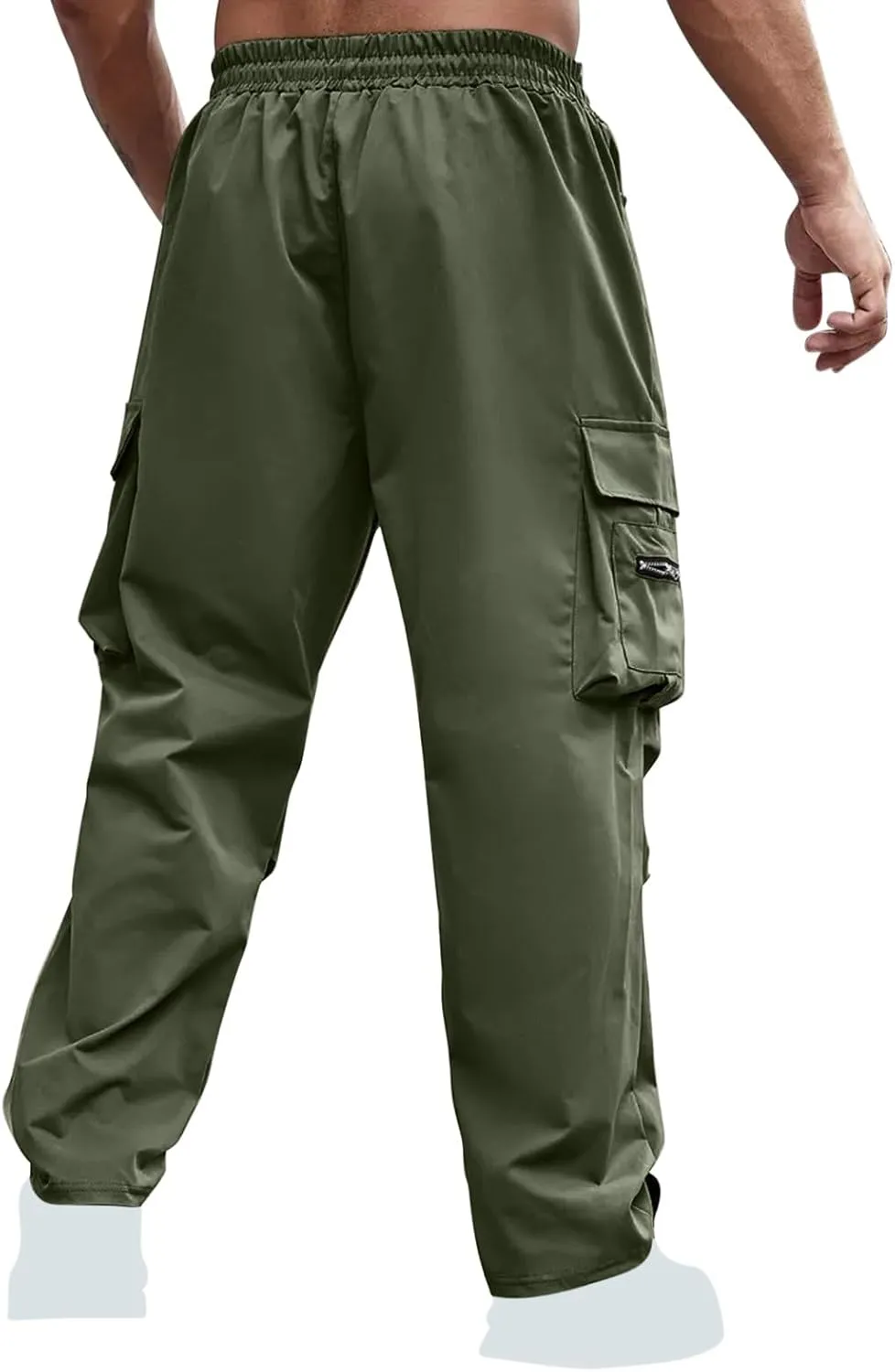 Sinzelimin Men's Cargo Pants Fashion Solid Color Multiple Pockets Loose Comfy Casual Work Trousers Wide Leg Sweatpant