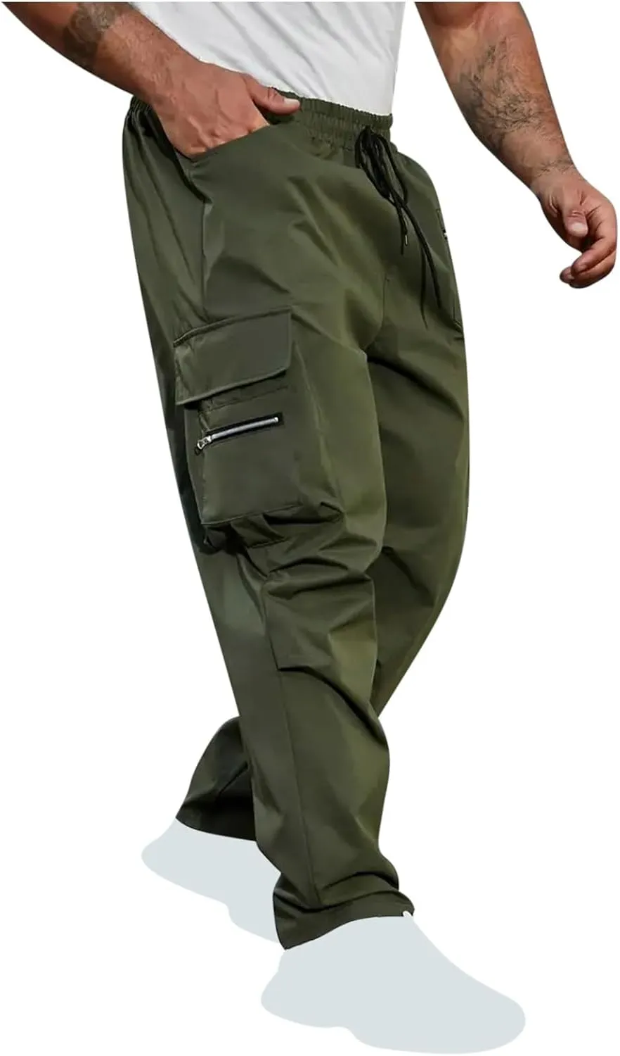 Sinzelimin Men's Cargo Pants Fashion Solid Color Multiple Pockets Loose Comfy Casual Work Trousers Wide Leg Sweatpant