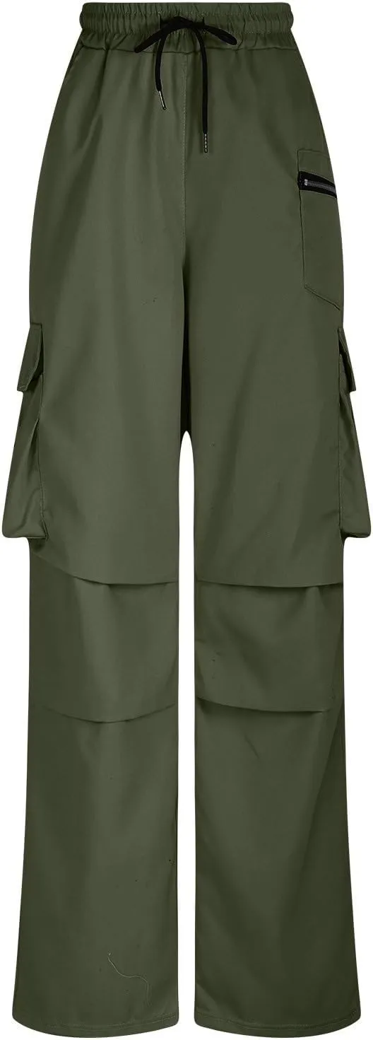 Sinzelimin Men's Cargo Pants Fashion Solid Color Multiple Pockets Loose Comfy Casual Work Trousers Wide Leg Sweatpant