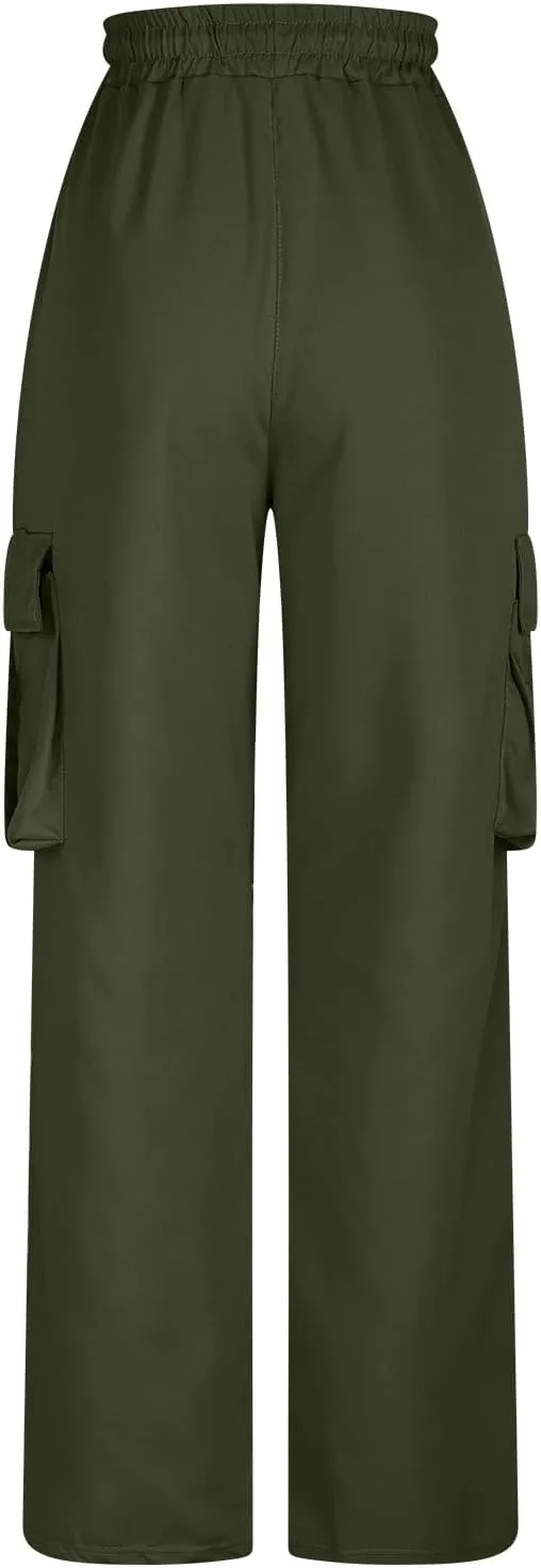 Sinzelimin Men's Cargo Pants Fashion Solid Color Multiple Pockets Loose Comfy Casual Work Trousers Wide Leg Sweatpant