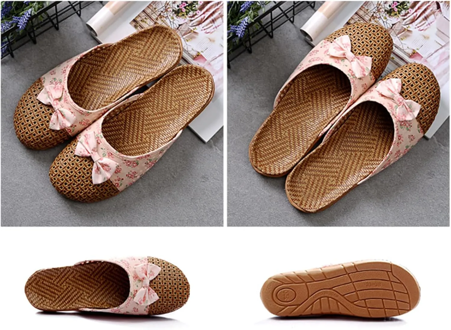 Slide Sandals for Women Summer Slippers Outdoor Indoor Vine Grass Woven Cotton Flax Non-Slip Casual Grass Mat sandal Sandal Bohemian Breathable Vacation Outfits Travel Slipper