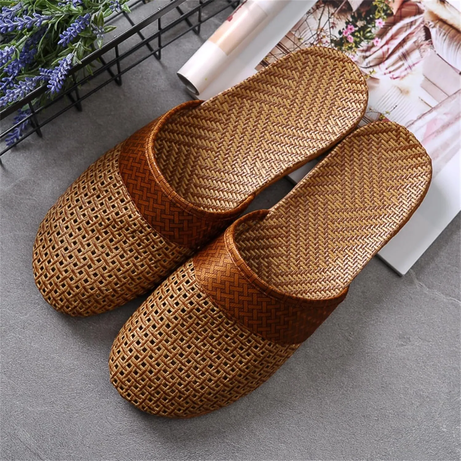 Slide Sandals for Women Summer Slippers Outdoor Indoor Vine Grass Woven Cotton Flax Non-Slip Casual Grass Mat sandal Sandal Bohemian Breathable Vacation Outfits Travel Slipper