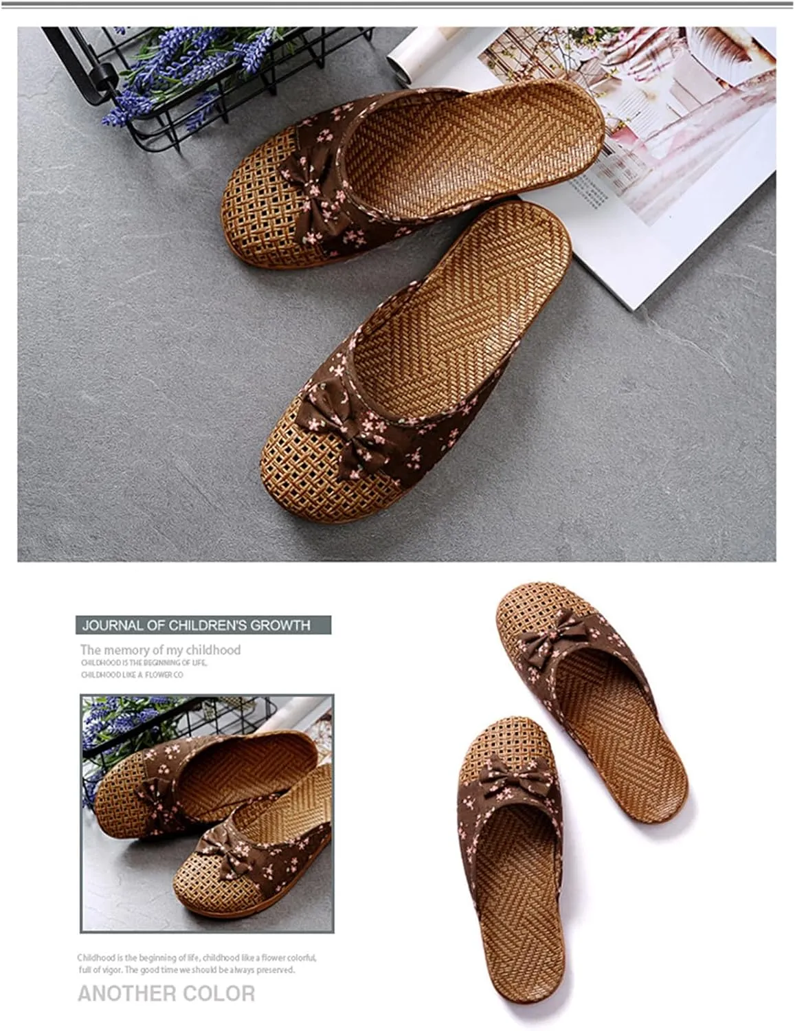 Slide Sandals for Women Summer Slippers Outdoor Indoor Vine Grass Woven Cotton Flax Non-Slip Casual Grass Mat sandal Sandal Bohemian Breathable Vacation Outfits Travel Slipper