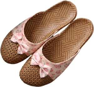 Slide Sandals for Women Summer Slippers Outdoor Indoor Vine Grass Woven Cotton Flax Non-Slip Casual Grass Mat sandal Sandal Bohemian Breathable Vacation Outfits Travel Slipper