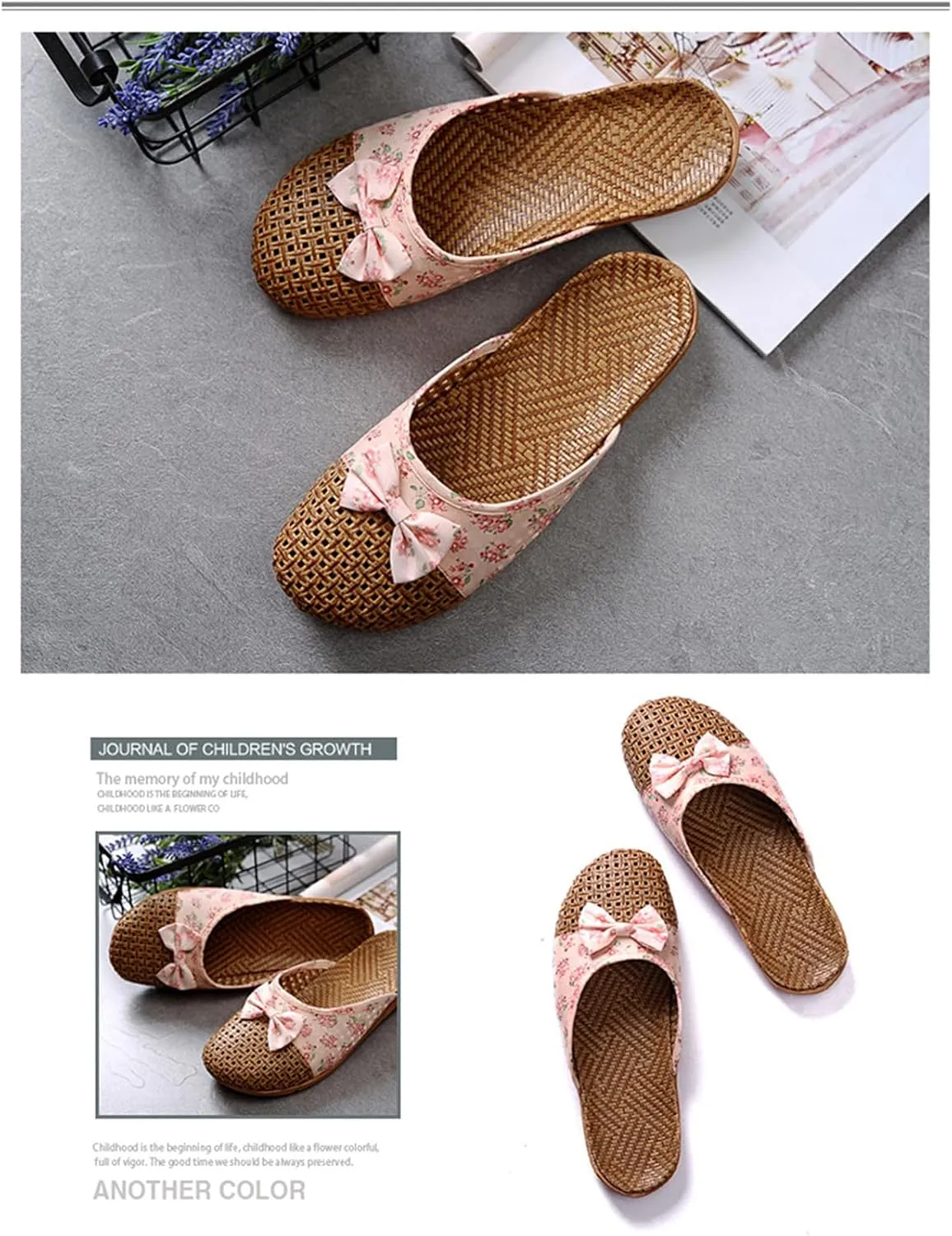 Slide Sandals for Women Summer Slippers Outdoor Indoor Vine Grass Woven Cotton Flax Non-Slip Casual Grass Mat sandal Sandal Bohemian Breathable Vacation Outfits Travel Slipper