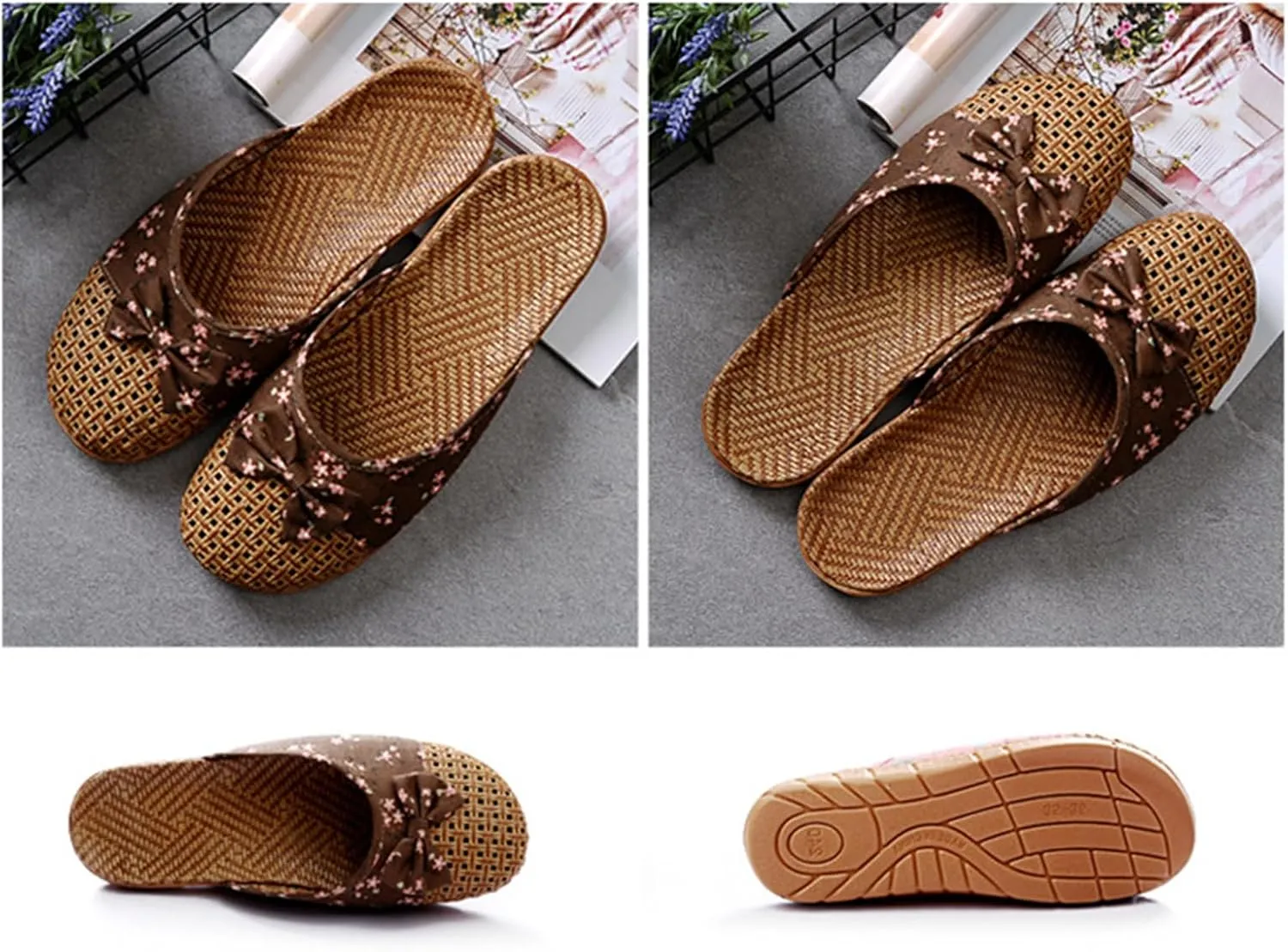 Slide Sandals for Women Summer Slippers Outdoor Indoor Vine Grass Woven Cotton Flax Non-Slip Casual Grass Mat sandal Sandal Bohemian Breathable Vacation Outfits Travel Slipper