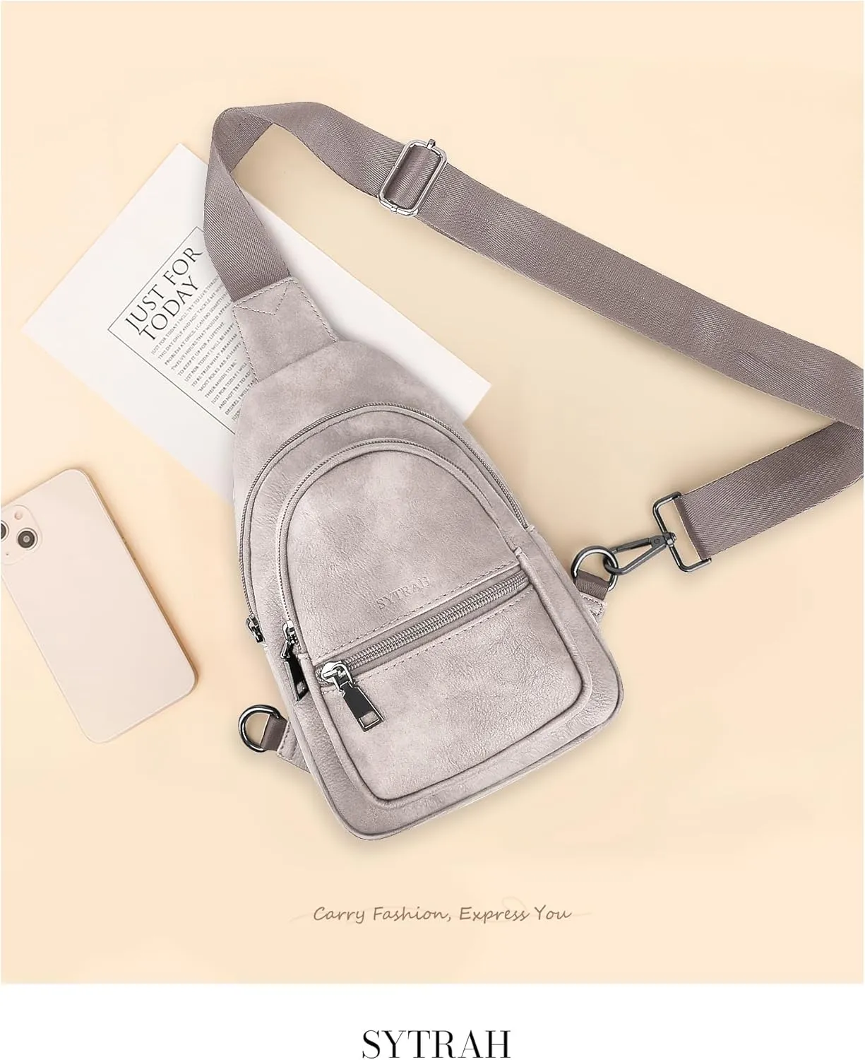 Sling Bag for Women, Crossbody Bags Purse for Women Trendy Vegan Leather Chest Bag with Adjustable Guitar Strap