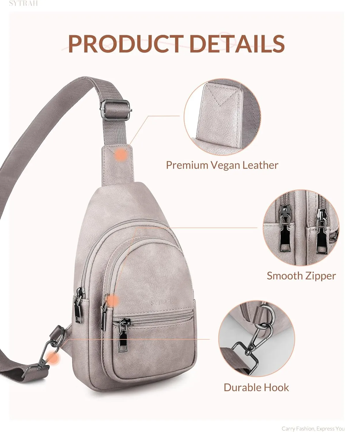 Sling Bag for Women, Crossbody Bags Purse for Women Trendy Vegan Leather Chest Bag with Adjustable Guitar Strap