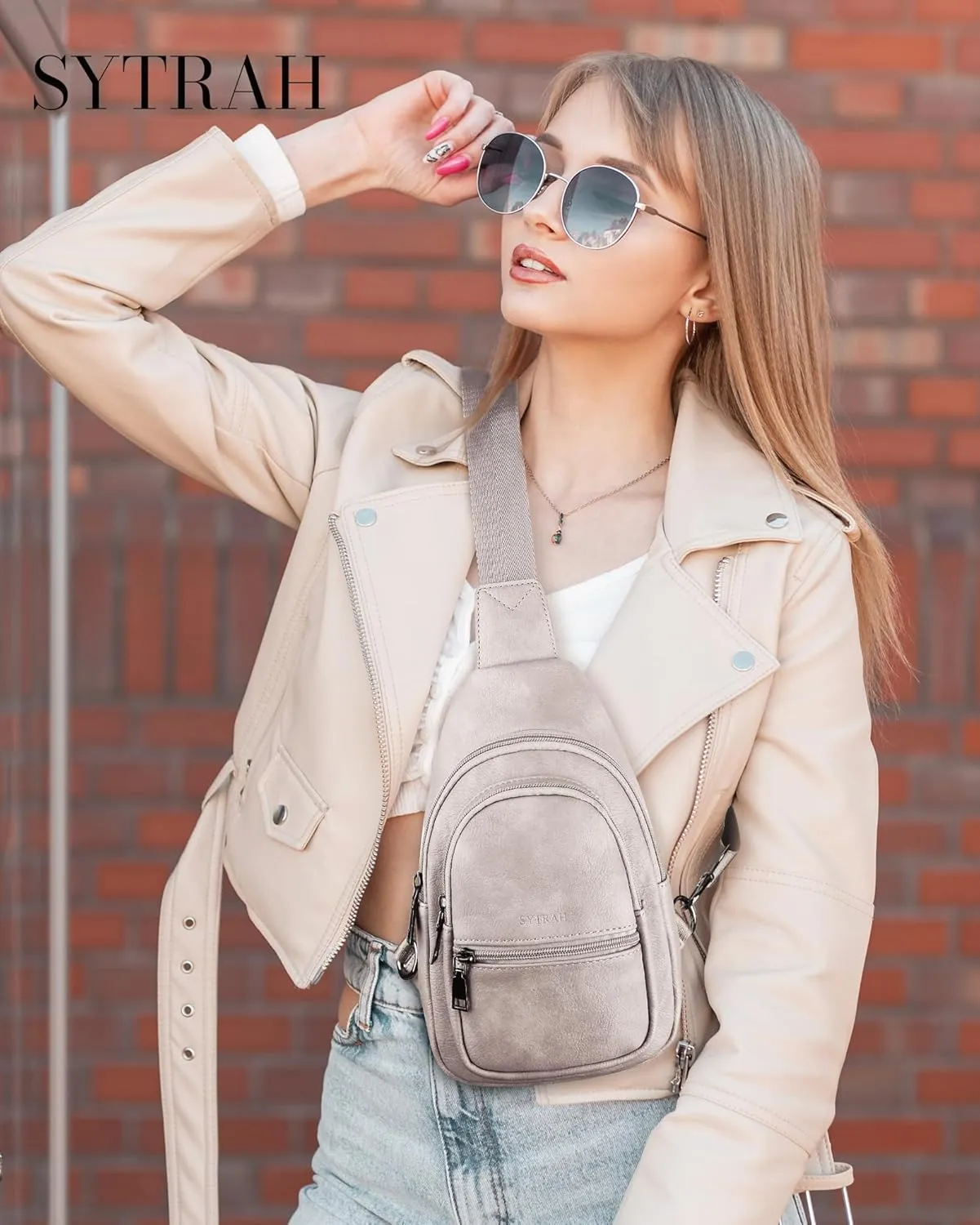 Sling Bag for Women, Crossbody Bags Purse for Women Trendy Vegan Leather Chest Bag with Adjustable Guitar Strap