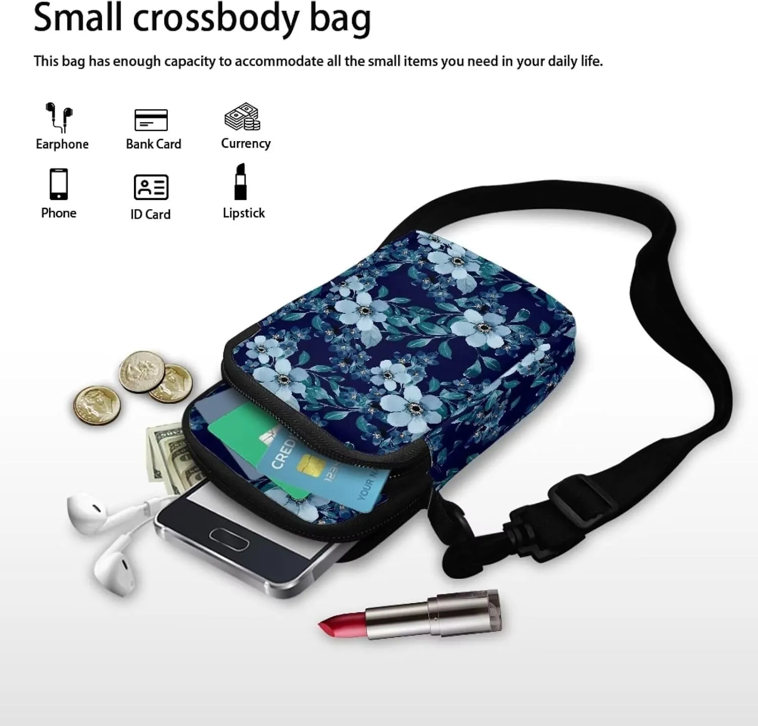 Small Messenger Bag for Women, 2 Layer Crossbody Bag with Adjustable Shoulder Strap