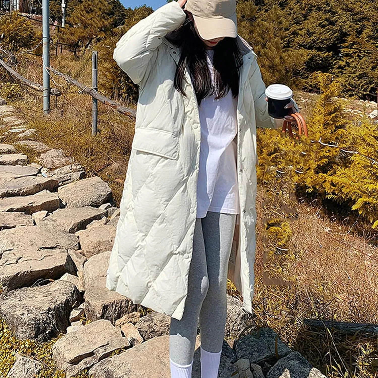 SMIDOW Ladies Lightweight Long Puffer Coat With Hood Fashion Womens Button Down Quilted Jackets Warm Winter Outerwear
