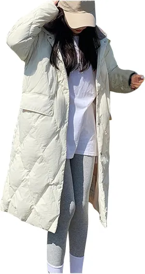 SMIDOW Ladies Lightweight Long Puffer Coat With Hood Fashion Womens Button Down Quilted Jackets Warm Winter Outerwear