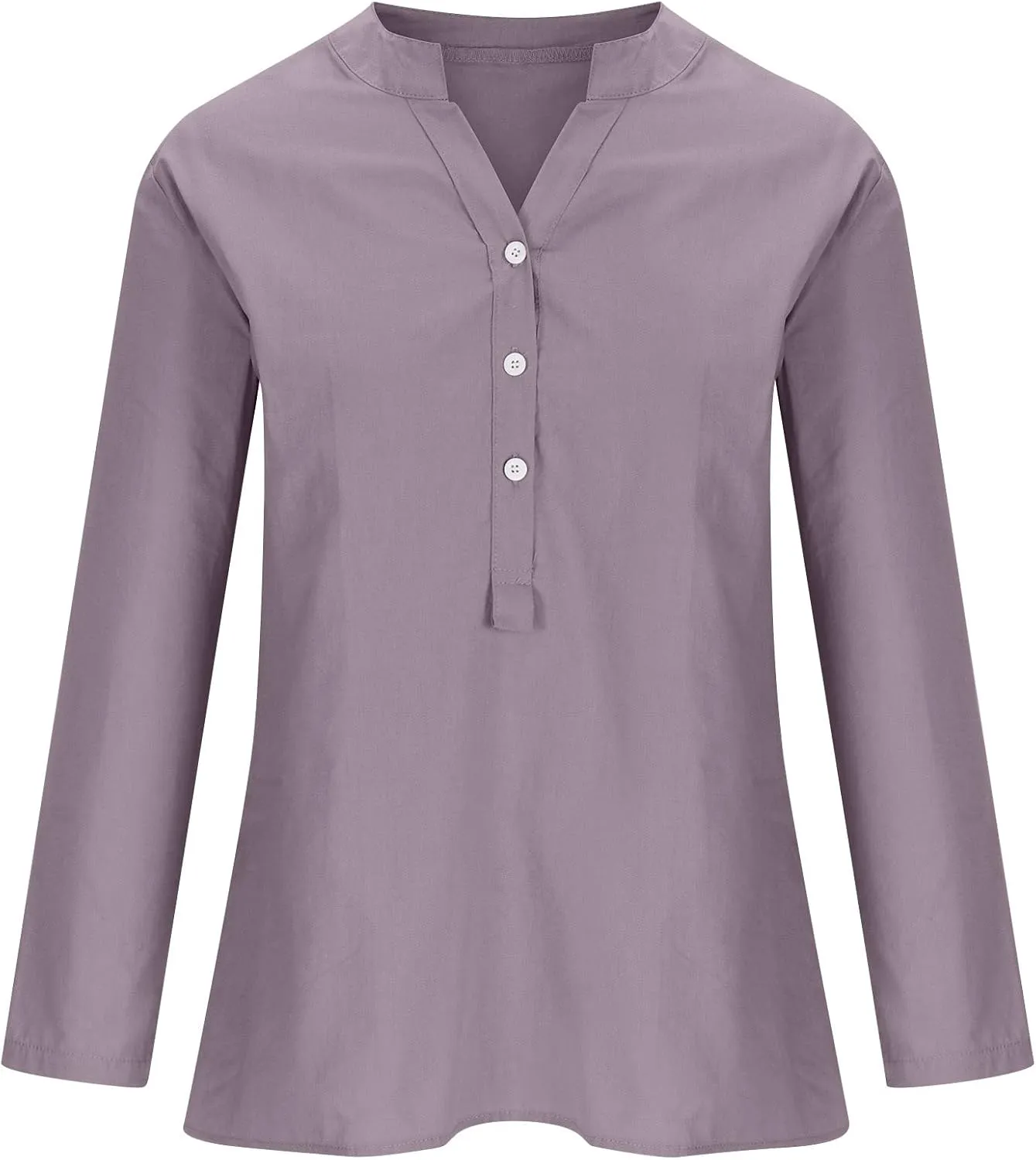 SMIDOW Linen Tops for Women Summer Plus Size Button Down Cotton Linen Shirts Long Sleeve v Neck Loose Comfy Blouse 2023