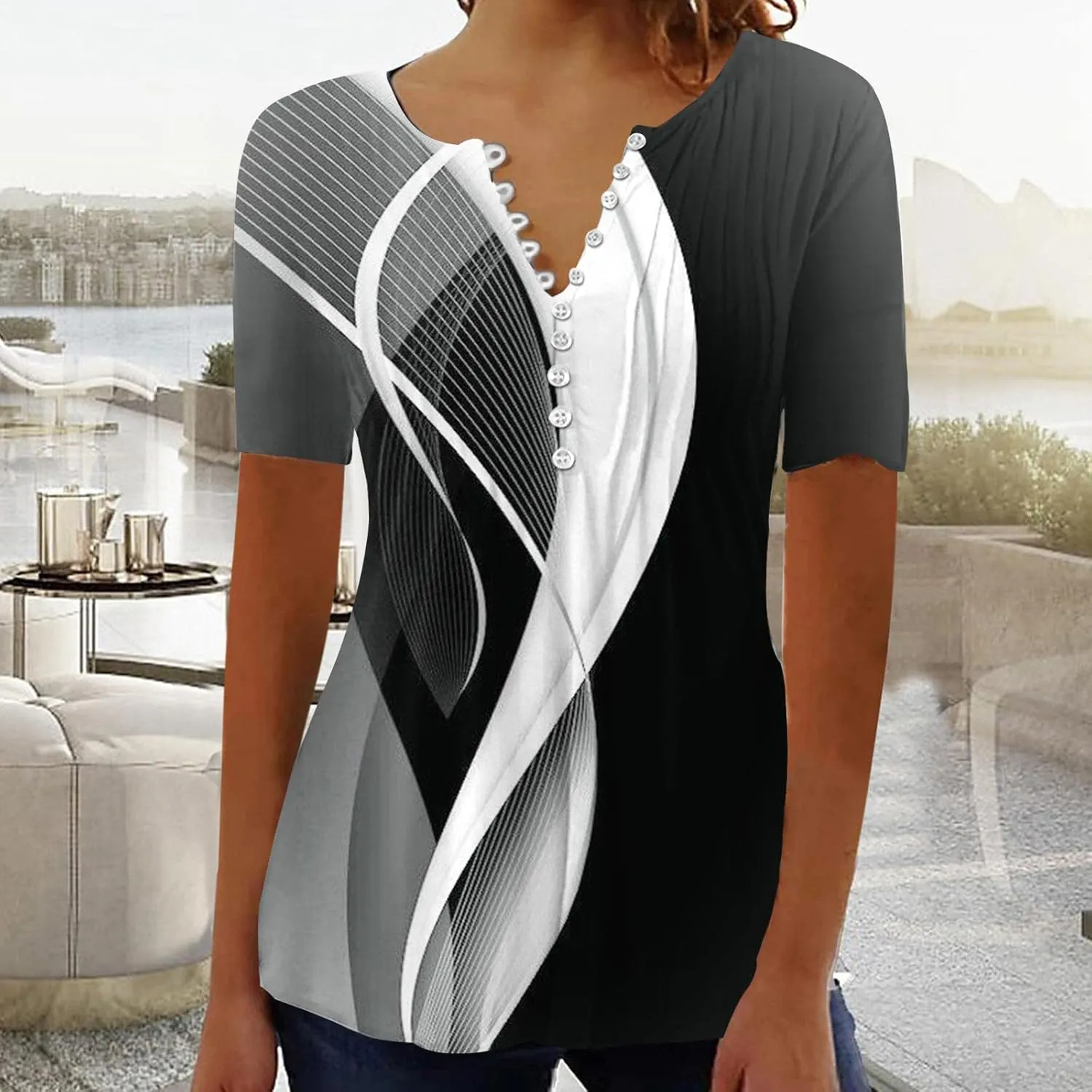 SMIDOW Plus Size Tunic Tops for Women Trendy 2024 Boho Floral Shirts Short Sleeve Notch v Neck t-Shirt Graphic Tees Blouse