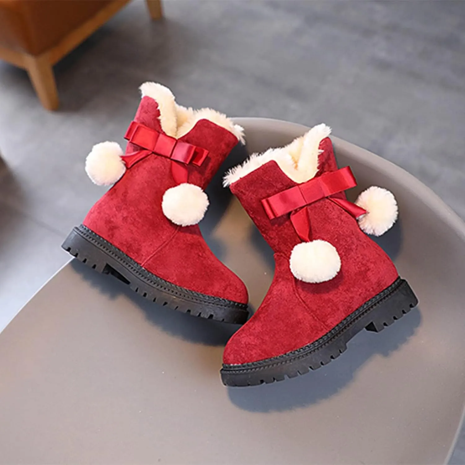 Snow Boots for Kids Girls Fur Lined Warm Shoe Lace up Work Boots Shoes Combat Booties Slip on Ankle Flats
