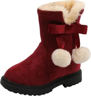 Snow Boots for Kids Girls Fur Lined Warm Shoe Lace up Work Boots Shoes Combat Booties Slip on Ankle Flats