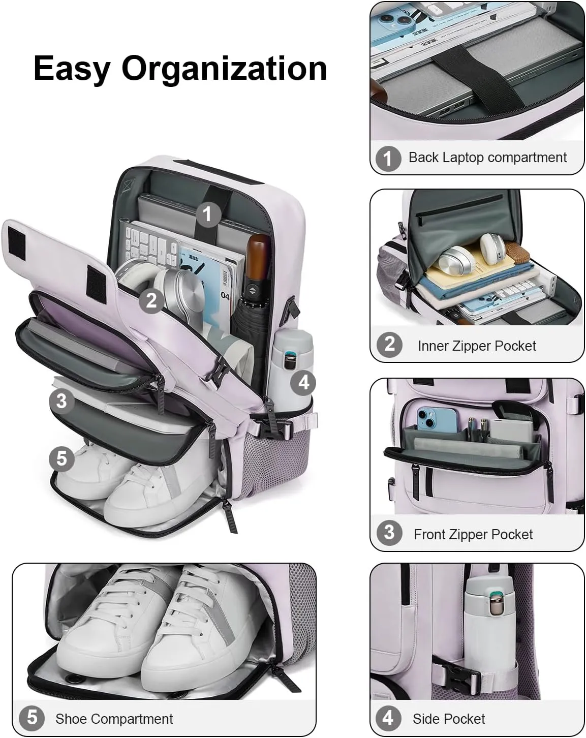 Somago Travel Laptop Backpack for Men & Women Carry On Backpack with USB Charging Port Fits 16.5 inch Notebook Rucksack (Purple)