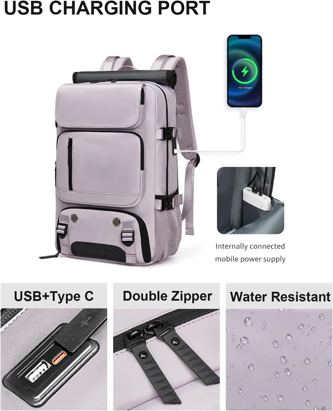 Somago Travel Laptop Backpack for Men & Women Carry On Backpack with USB Charging Port Fits 16.5 inch Notebook Rucksack (Purple)