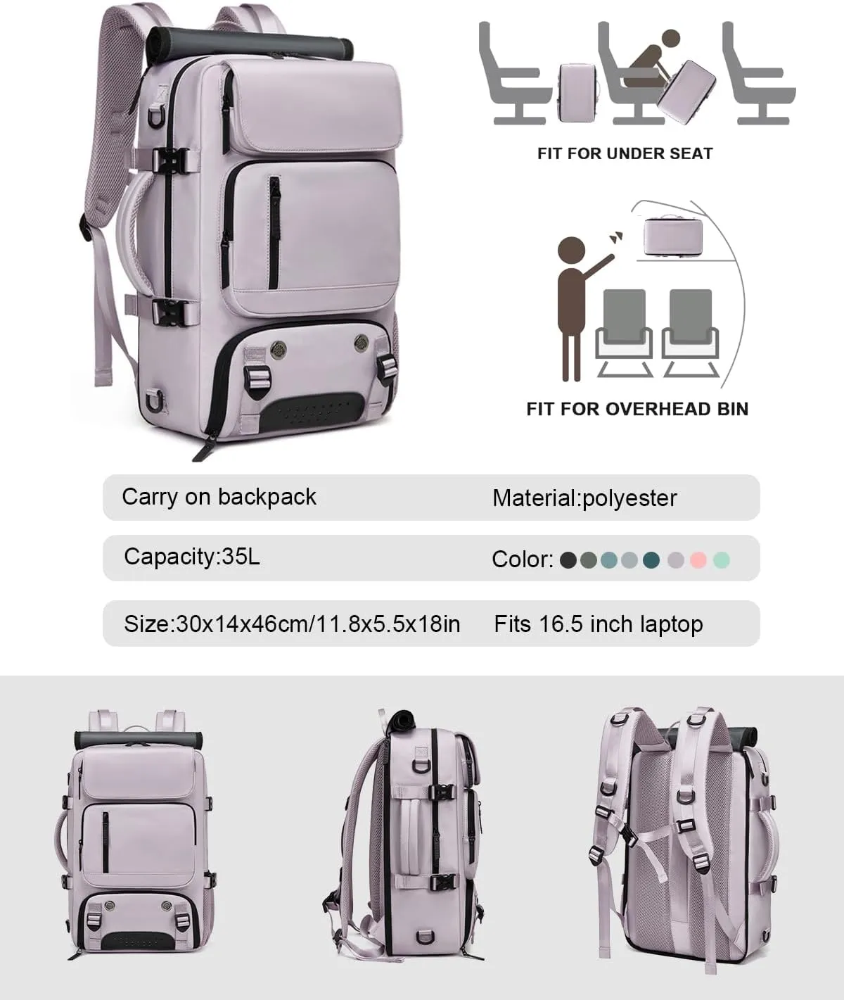 Somago Travel Laptop Backpack for Men & Women Carry On Backpack with USB Charging Port Fits 16.5 inch Notebook Rucksack (Purple)