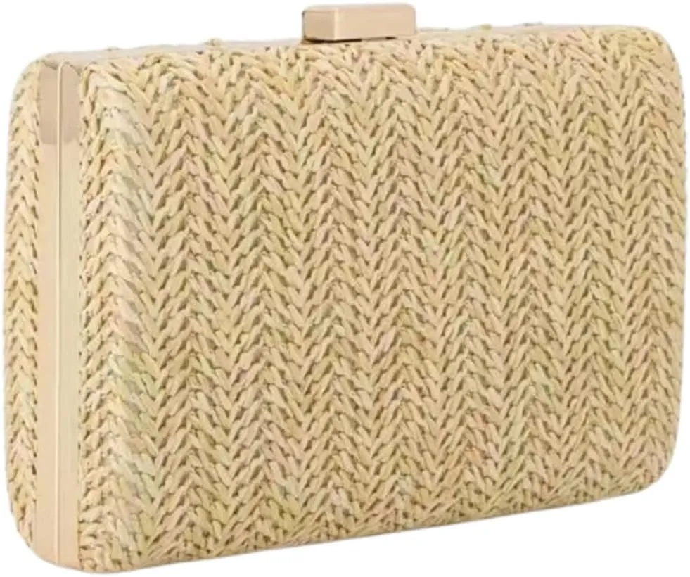 Straw Clutch Purses for Women Vintage Summer Straw Beach Bag Wicker Rattan Envelope Clutch Evening Purse for Wedding