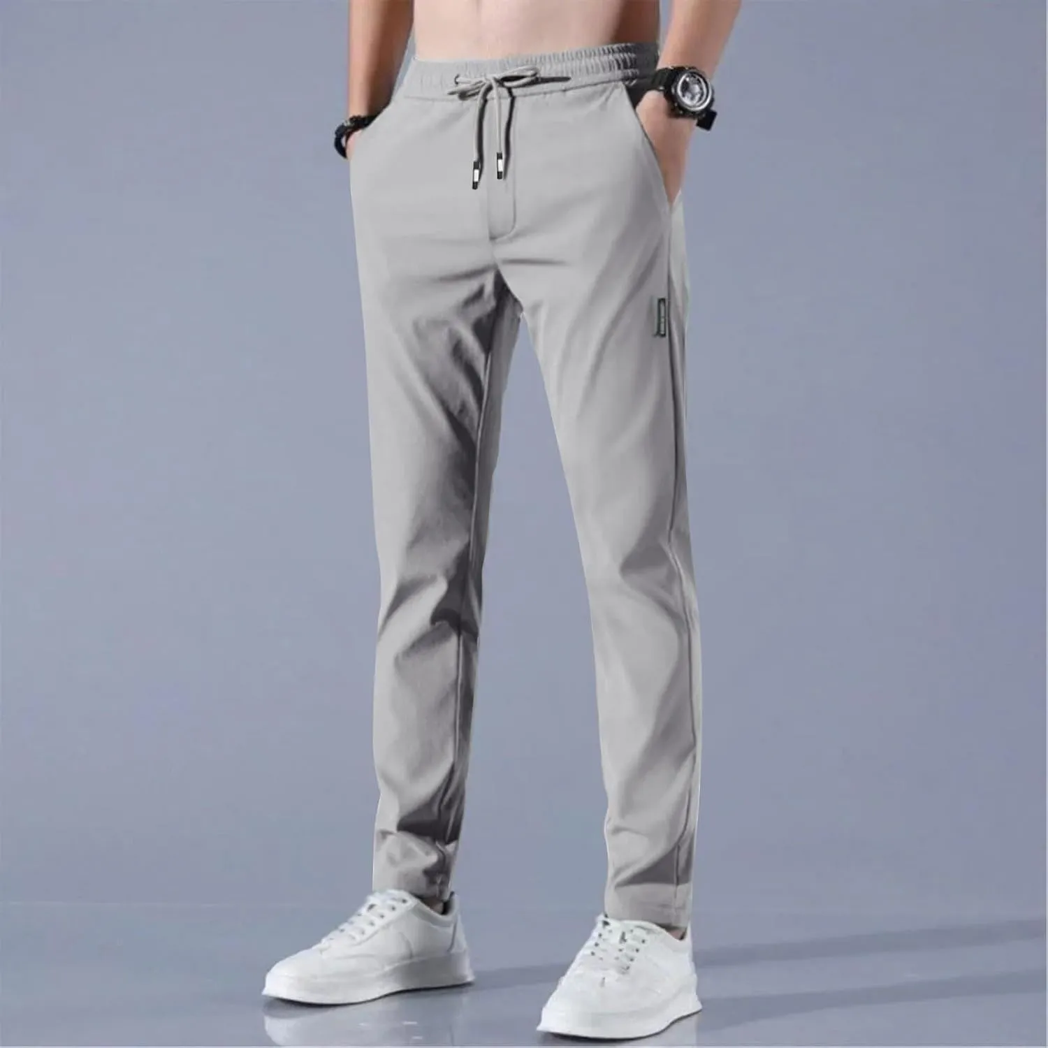 Stretch Active Pants for Men Elastic Waist Work Pants Stretch Flex Lightweight Hiking Glide Pants Athletic Joggers