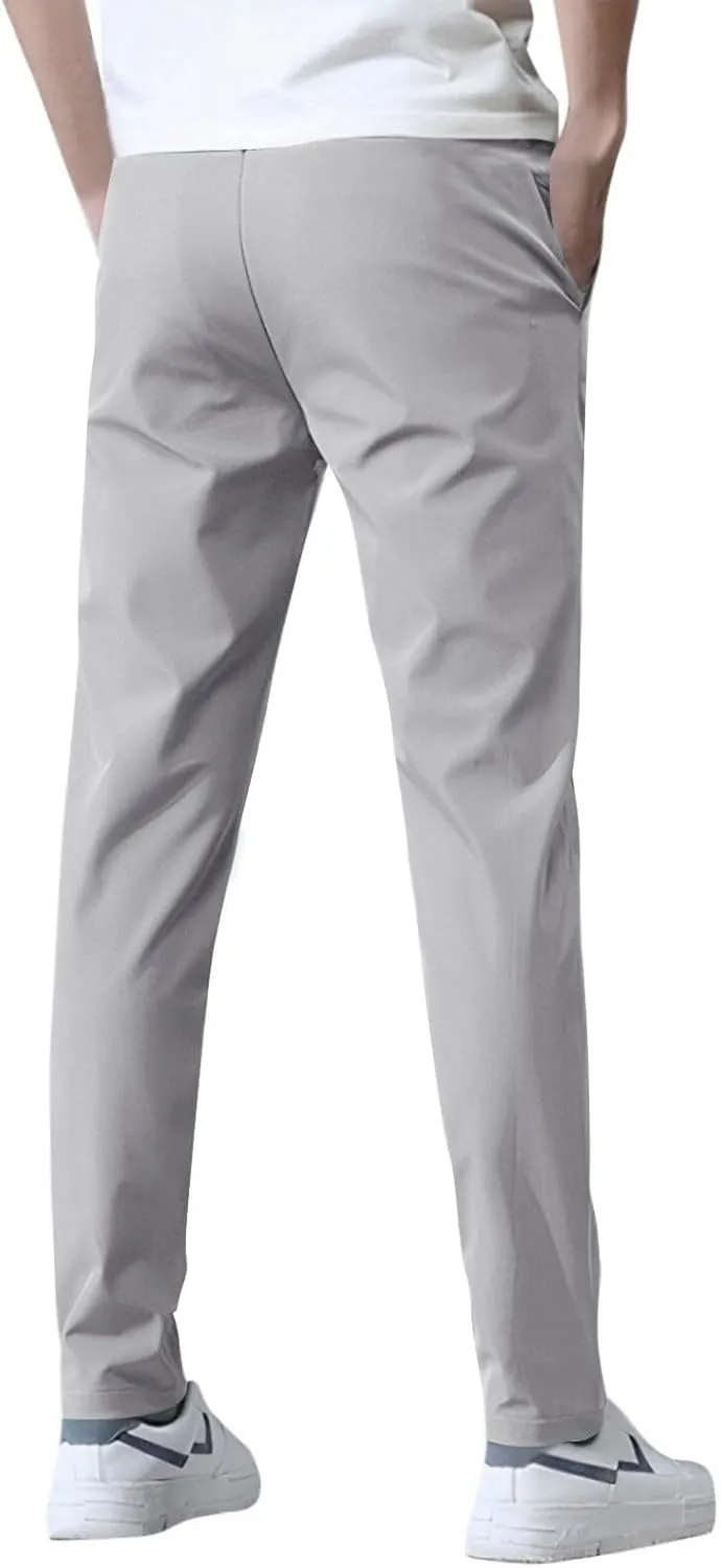Stretch Active Pants for Men Elastic Waist Work Pants Stretch Flex Lightweight Hiking Glide Pants Athletic Joggers