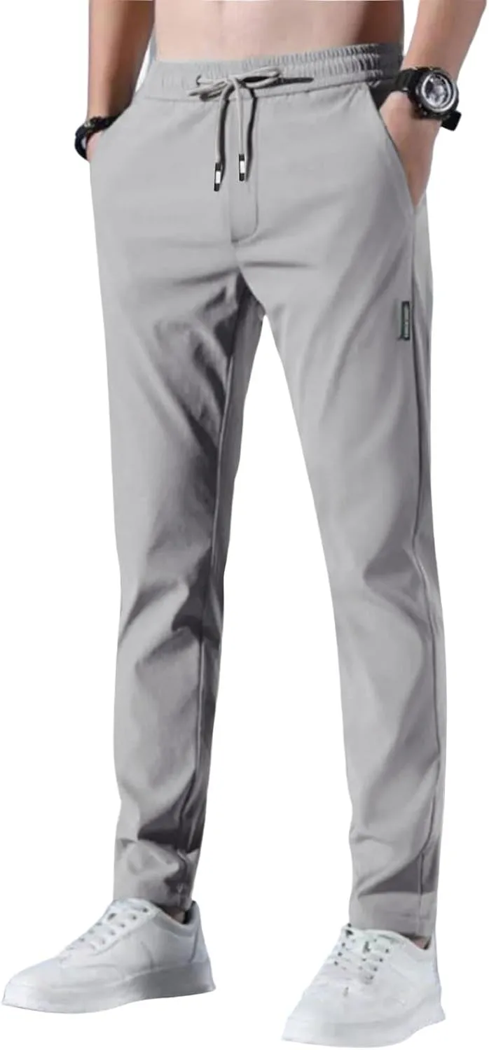 Stretch Active Pants for Men Elastic Waist Work Pants Stretch Flex Lightweight Hiking Glide Pants Athletic Joggers