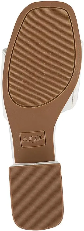 Sugar Women's Slip-On Block Heel Sandals  Square Toe Dress Mules with Low Heel  Comfortable Slide Shoes for Casual or Work Outfits