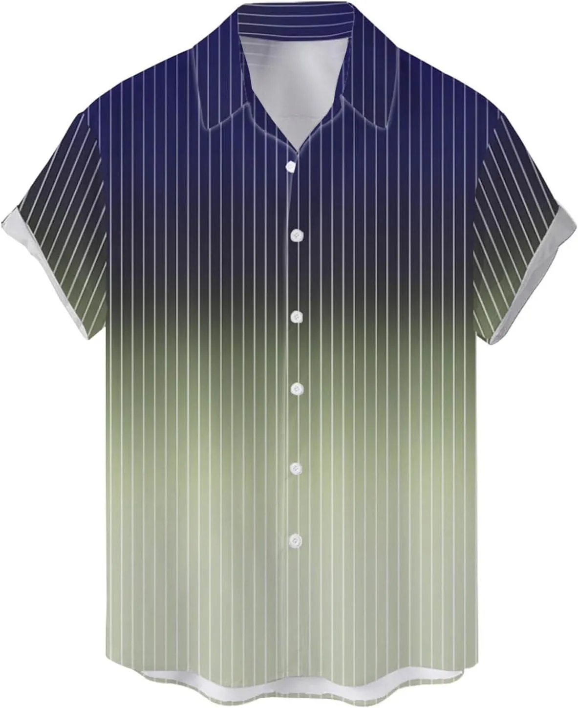 Summer Beach Shirts for Men Gradient Stripe Casual Hawaiian Shirts Button Up Tops Cotton Linen Blouses Vacation Tee