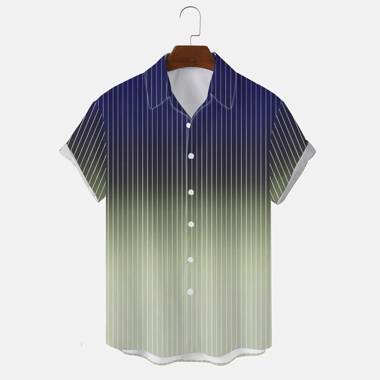 Summer Beach Shirts for Men Gradient Stripe Casual Hawaiian Shirts Button Up Tops Cotton Linen Blouses Vacation Tee