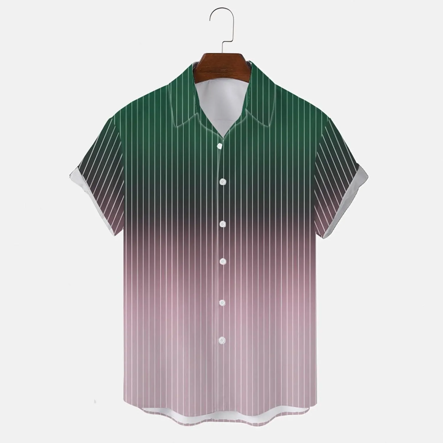 Summer Beach Shirts for Men Gradient Stripe Casual Hawaiian Shirts Button Up Tops Cotton Linen Blouses Vacation Tee
