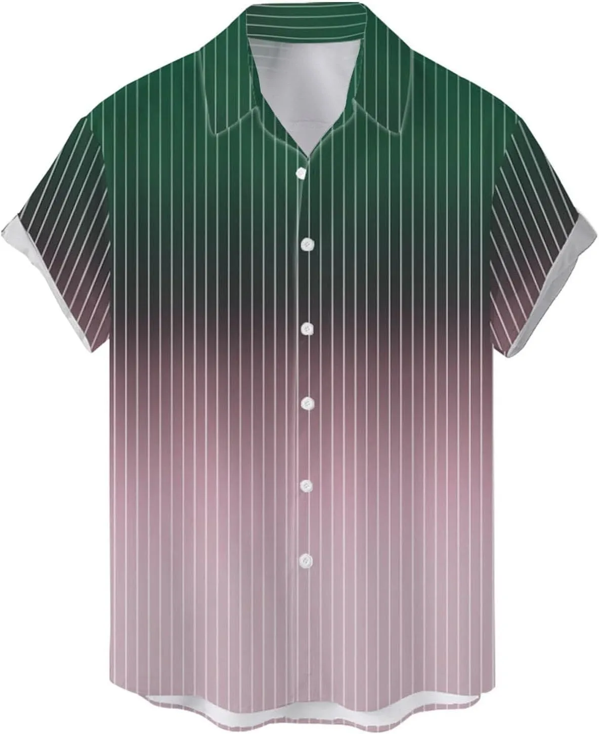 Summer Beach Shirts for Men Gradient Stripe Casual Hawaiian Shirts Button Up Tops Cotton Linen Blouses Vacation Tee