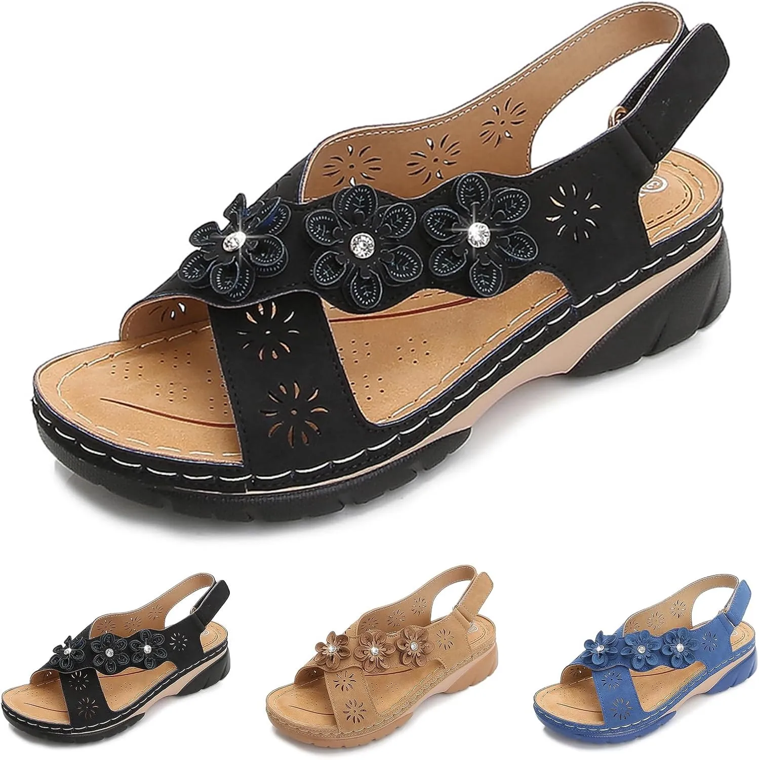 Summer Sandals for Women 2025 Wedge Shoes Slip On Dressy Comfortable Slides Sandals, Flowers Cross Strap Platform Sandal Hollow Out Breathable Ankle Strap Platform Shoes