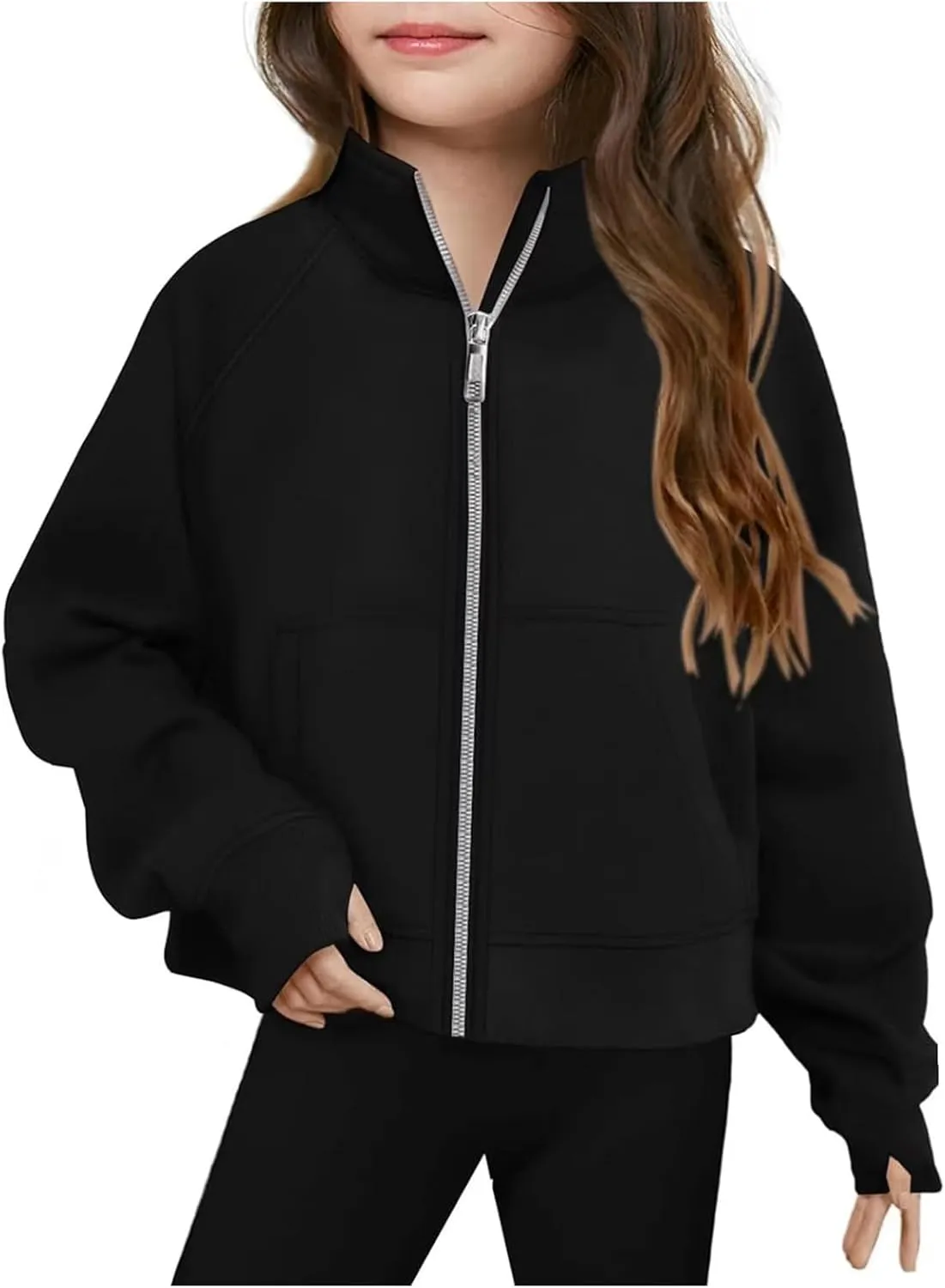 Sweatshirts for Girls Long Sleeve Fleece Zip Up Jackets Comfy Fall Top Trendy Winter Outfits for Teen Girls 5-14 Years