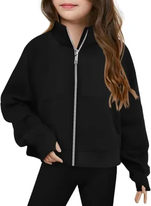 Sweatshirts for Girls Long Sleeve Fleece Zip Up Jackets Comfy Fall Top Trendy Winter Outfits for Teen Girls 5-14 Years