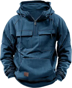 Tactical Hoodies for Men Military Quarter Zip Pullover Cargo Sweatshirts 1/4 Zip Pullover Lightweight with Pockets