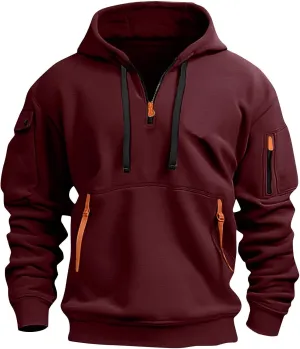 Tactical Hoodies for Men Plus Size Vintage Quarter Zip Pullover Oversized Long Sleeve Tactical Shirt with Pockets